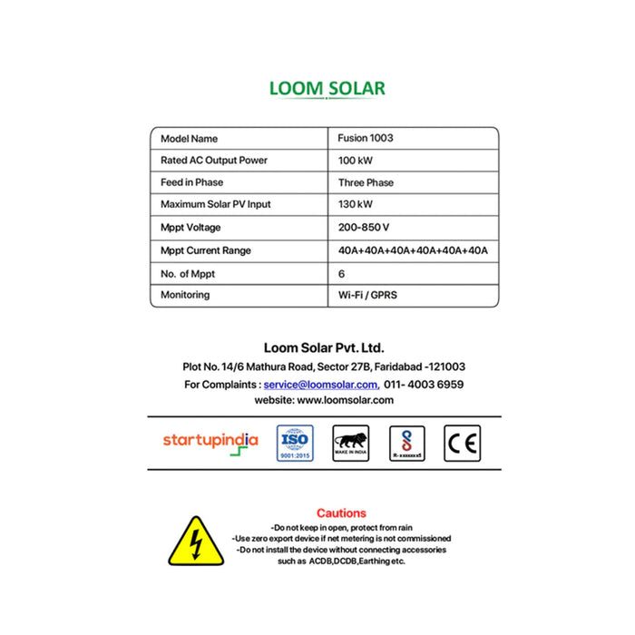 Fusion 100 kw on grid solar inverter