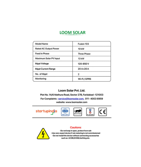 Fusion 10 kw, 3 ø  on grid solar inverter