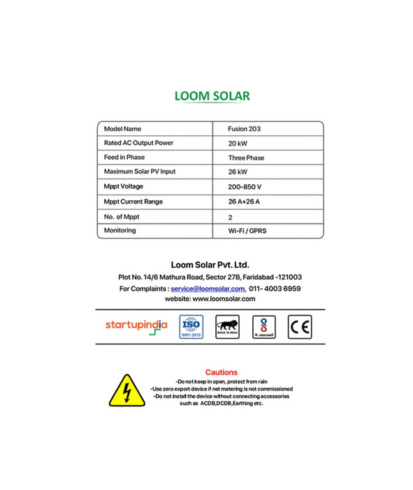 Fusion 20 kw on grid solar inverter