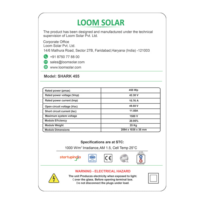 Loom Solar Panel - Shark 455 - Mono Perc Half Cut