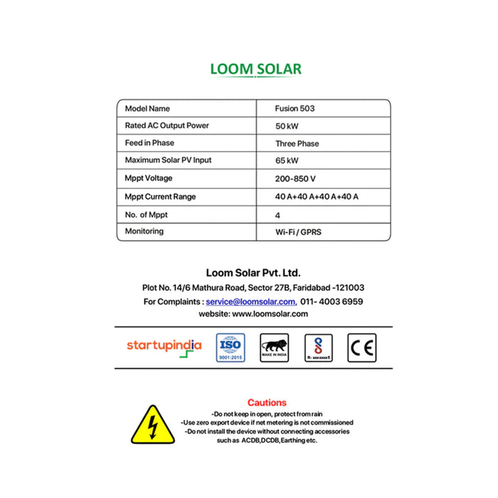 Fusion 50 kw on grid solar inverter