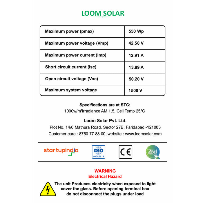 Loom Solar Panel - SHARK 550 Watt - Mono Perc Half Cut