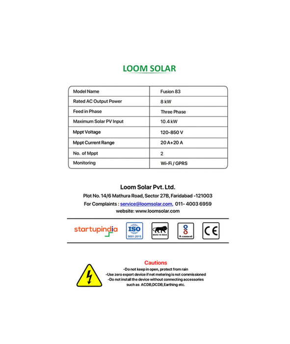 Fusion 8 kw, 3 ø  on grid solar inverter